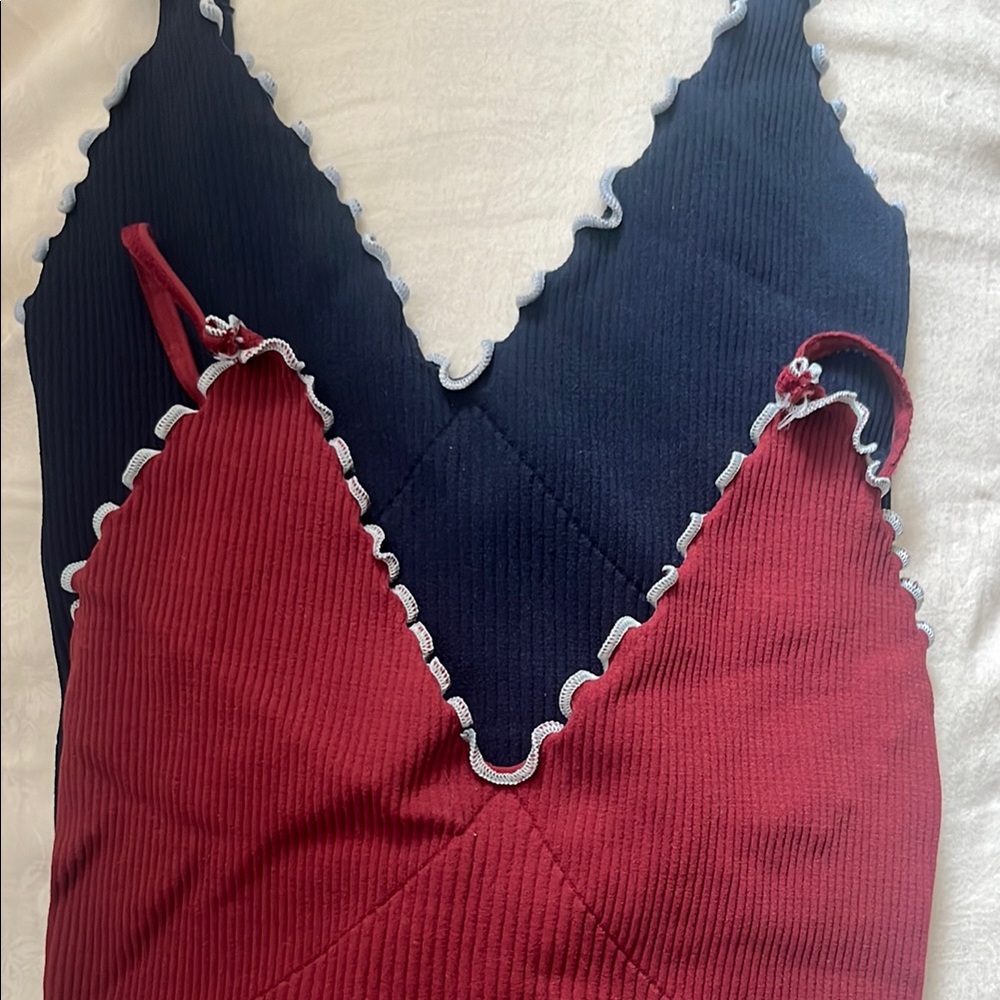 Free People Navy and Burgundy Tank Top